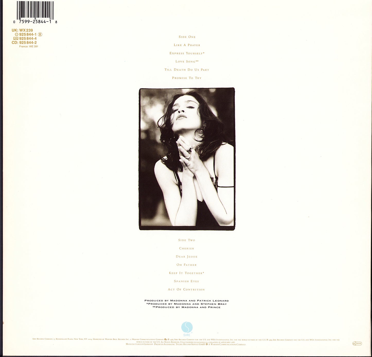 Madonna ‎- Like A Prayer Vinyl LP