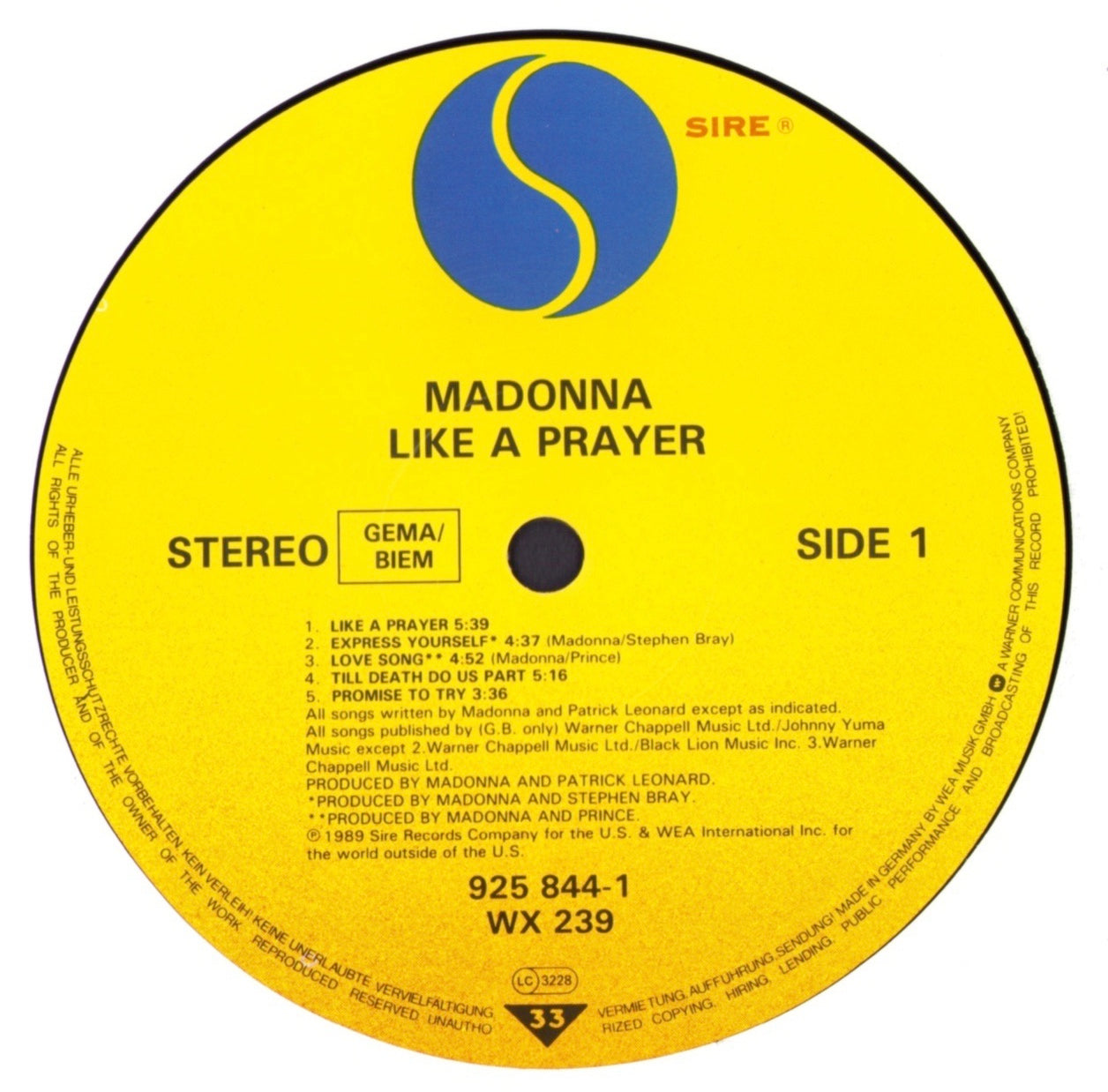 Madonna ‎- Like A Prayer Vinyl LP