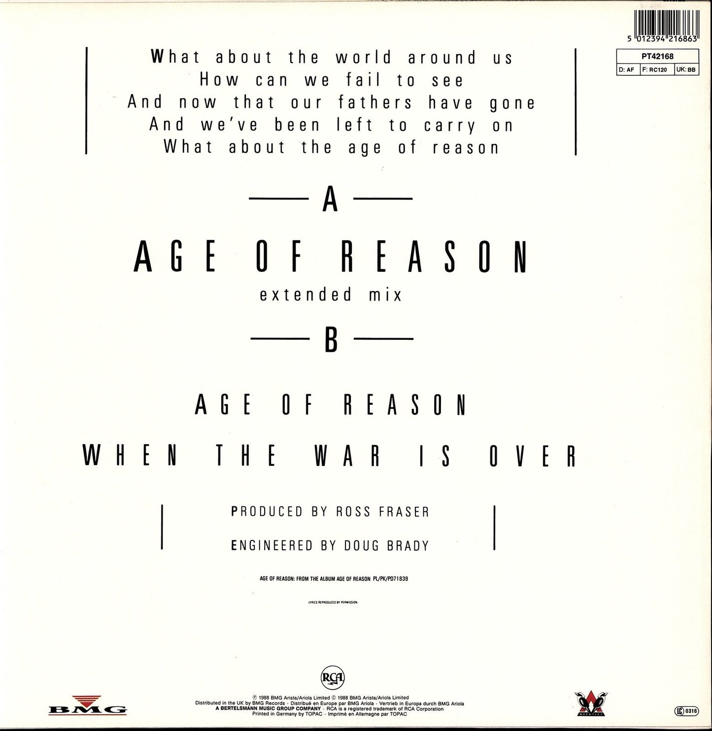 John Farnham – Age Of Reason Vinyl 12" | EU Original | 1988