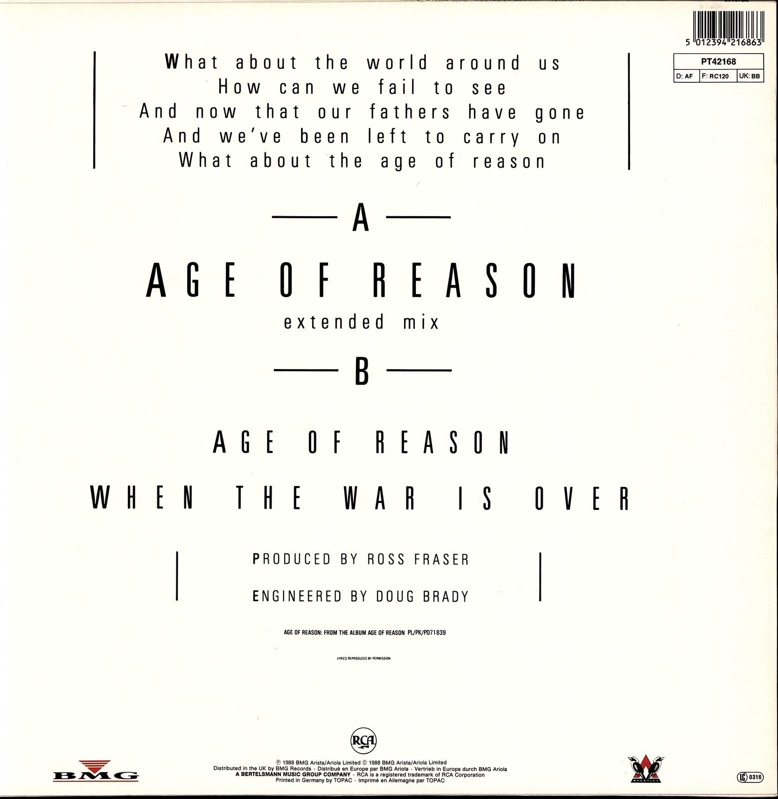 John Farnham – Age Of Reason Vinyl 12" | EU Original | 1988