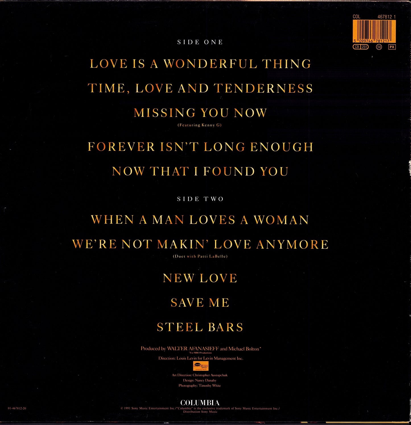 Michael Bolton – Time, Love & Tenderness Vinyl LP | EU Original | 1991