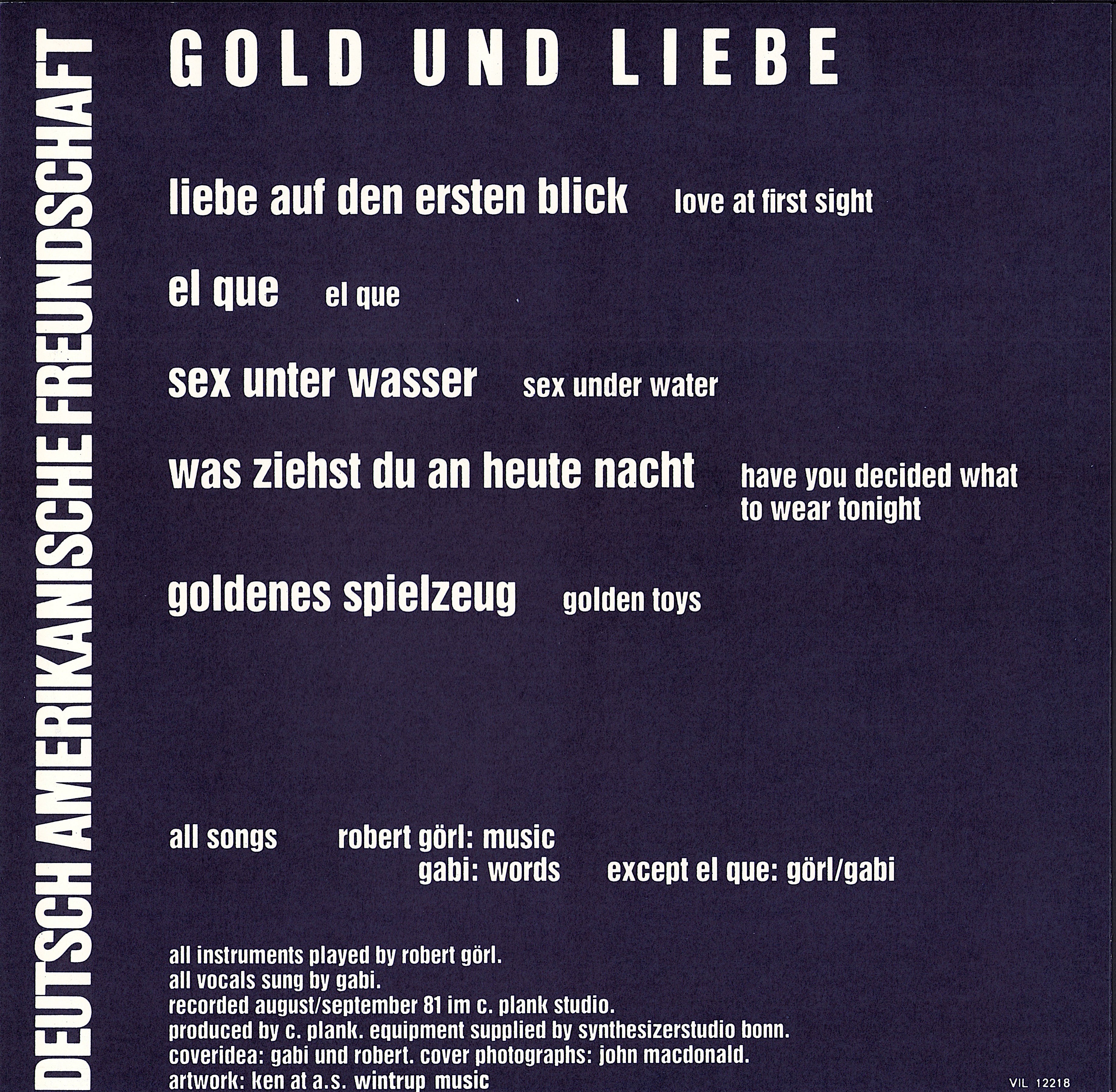 Deutsch Amerikanische Freundschaft ‎- Gold Und Liebe (Vinyl LP) –  Devinylhunter-Records