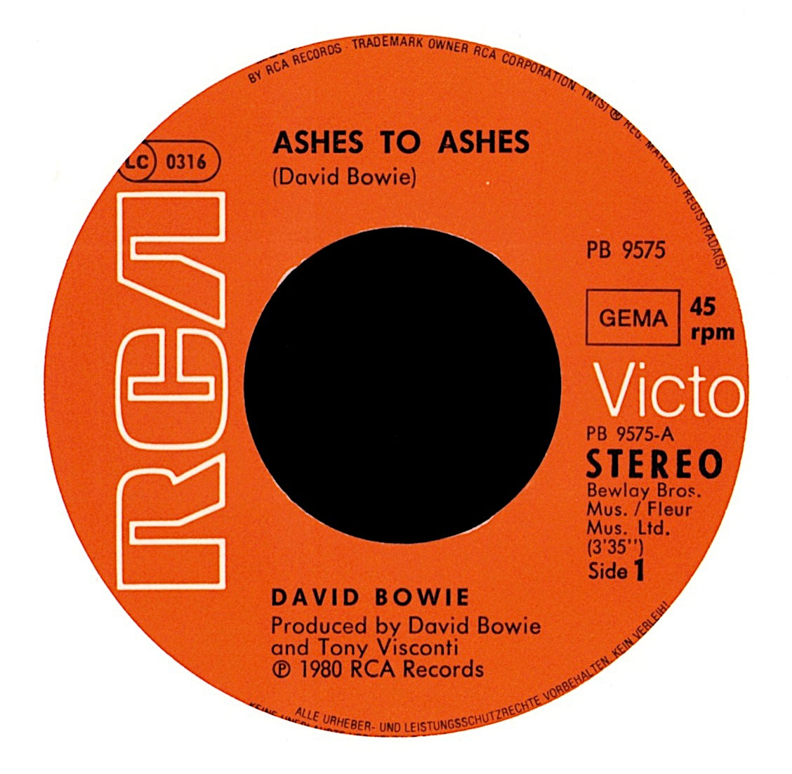 David Bowie – Ashes To Ashes Vinyl 7" | DE Original | 1980