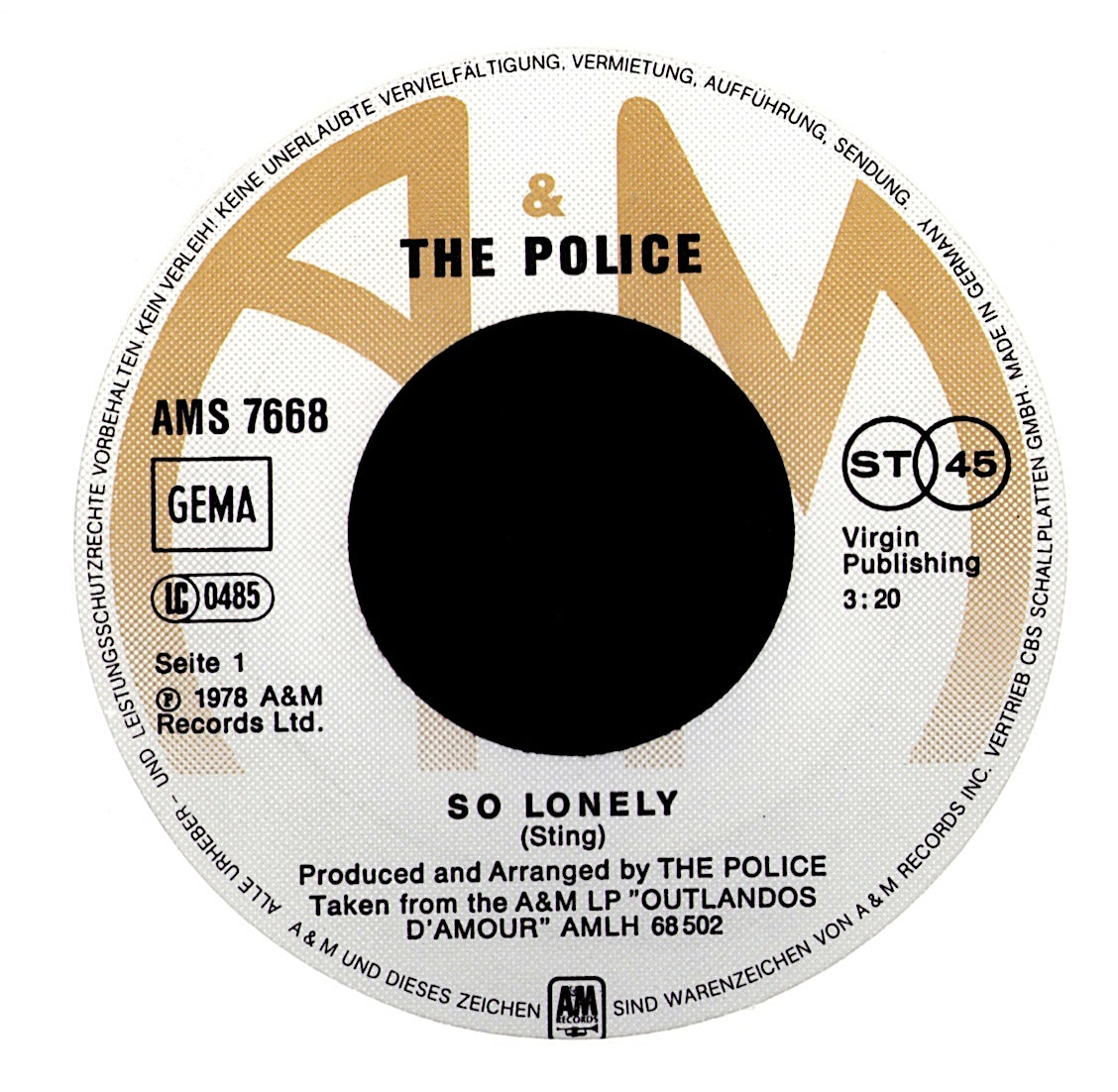 The Police – So Lonely Vinyl 7" | DE Original | 1979