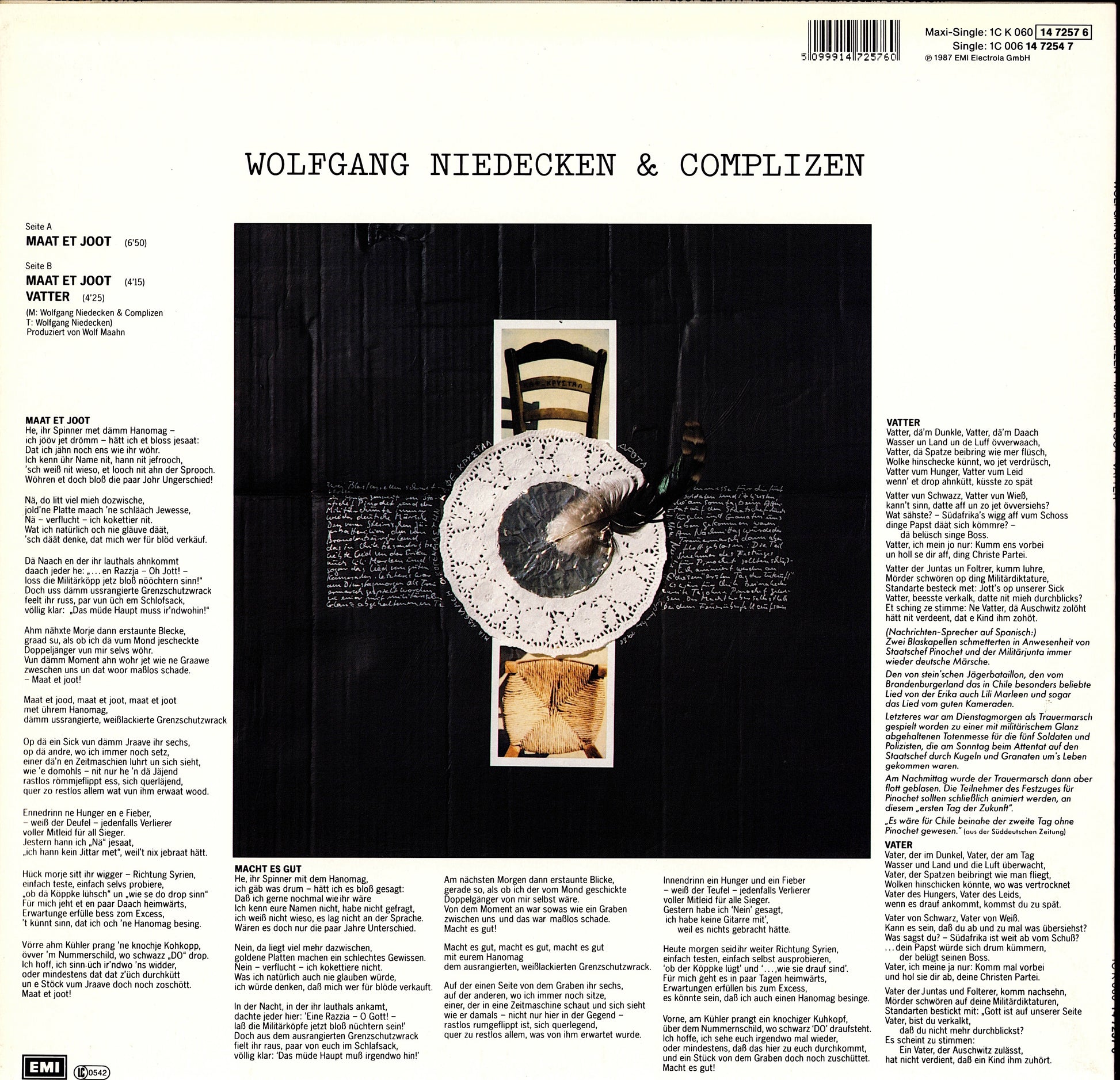 Wolfgang Niedecken & Complizen – Maat Et Joot Hano-Mega-Mix Vinyl 12" | DE Original | 1987