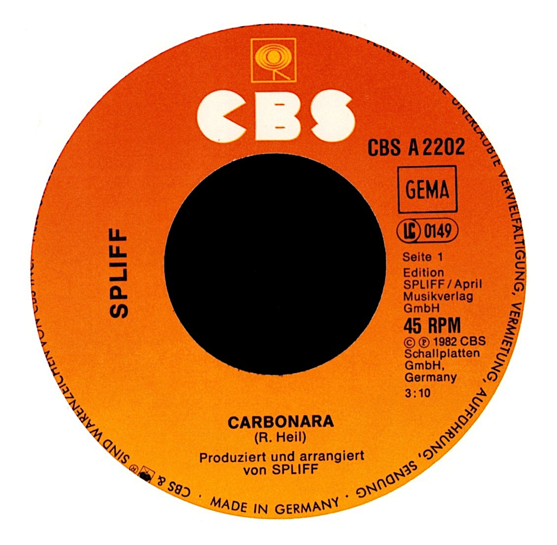 Spliff – Carbonara Vinyl 7" | DE Original | 1982
