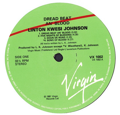 Linton Kwesi Johnson ‎- Dread Beat An' Blood Vinyl LP