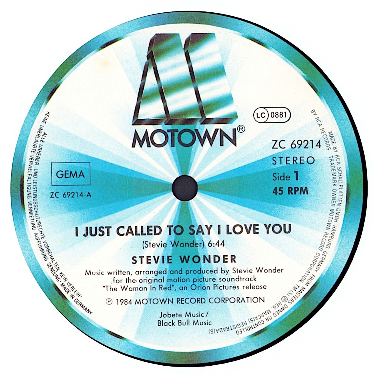 Stevie Wonder ‎- I Just Called To Say I Love You Vinyl 12" Maxi-Single