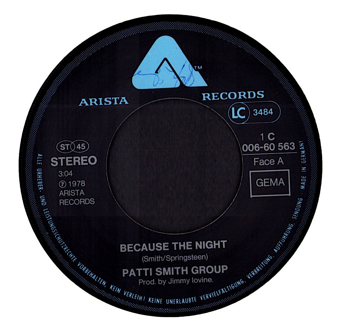 Patti Smith Group – Because The Night Vinyl 7" | DE Original | 1978