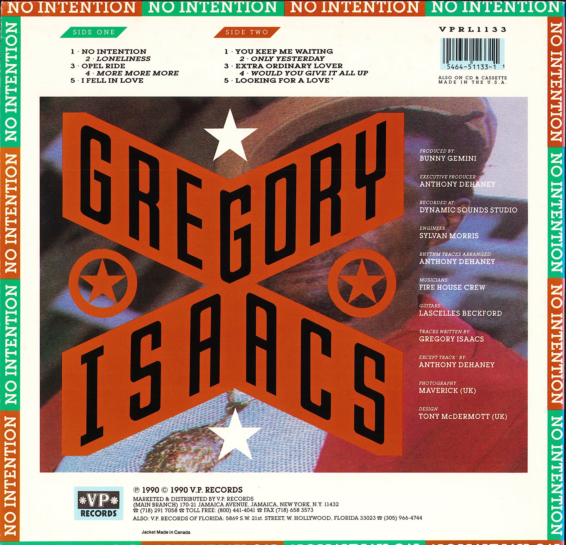 Gregory Isaacs - No Intention Vinyl LP