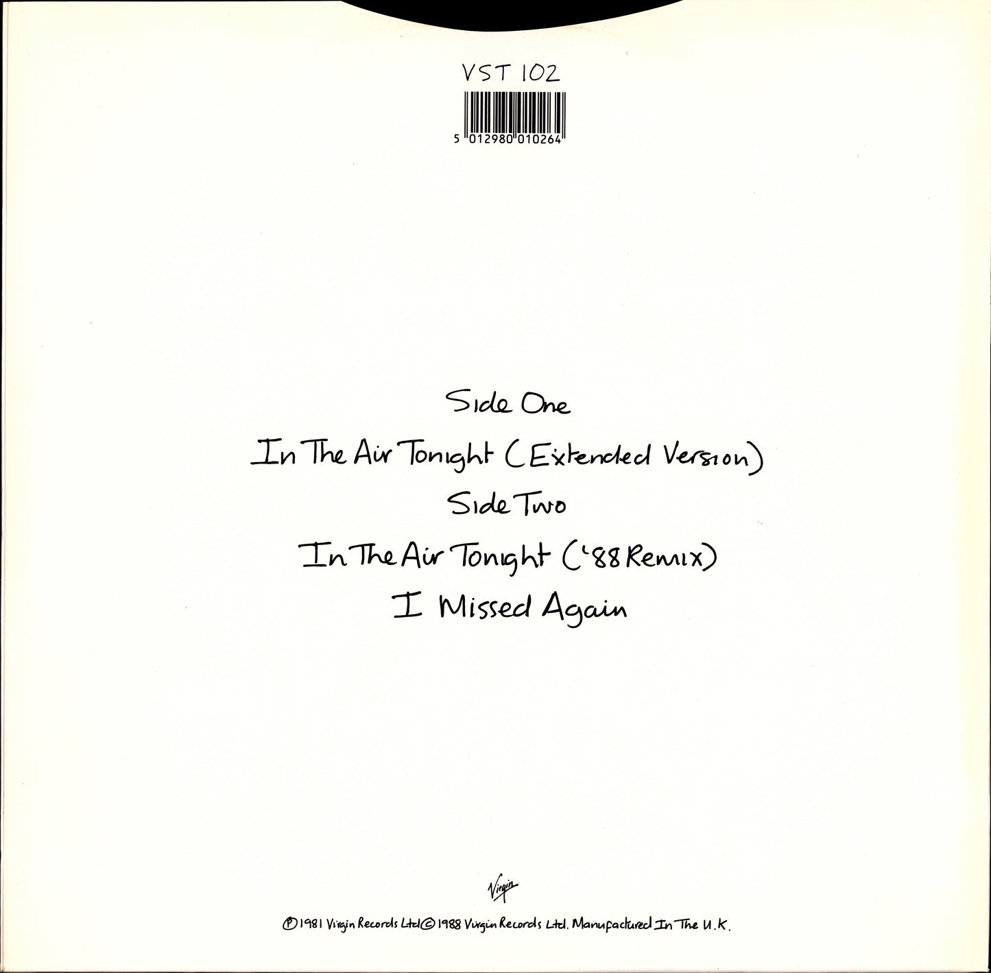 Phil Collins – In The Air Tonight 88' Remix And Extended Version Vinyl 12" | UK Original | 1988