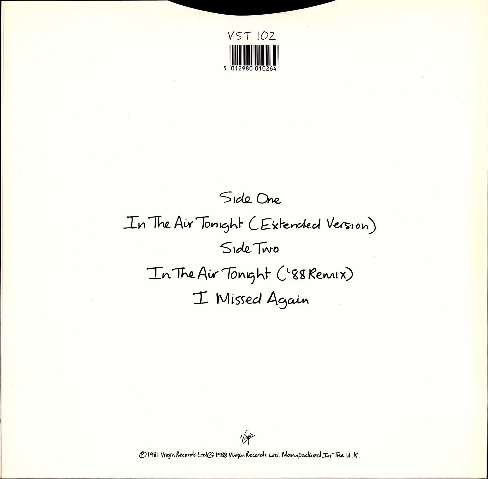Phil Collins – In The Air Tonight 88' Remix And Extended Version Vinyl 12" | UK Original | 1988