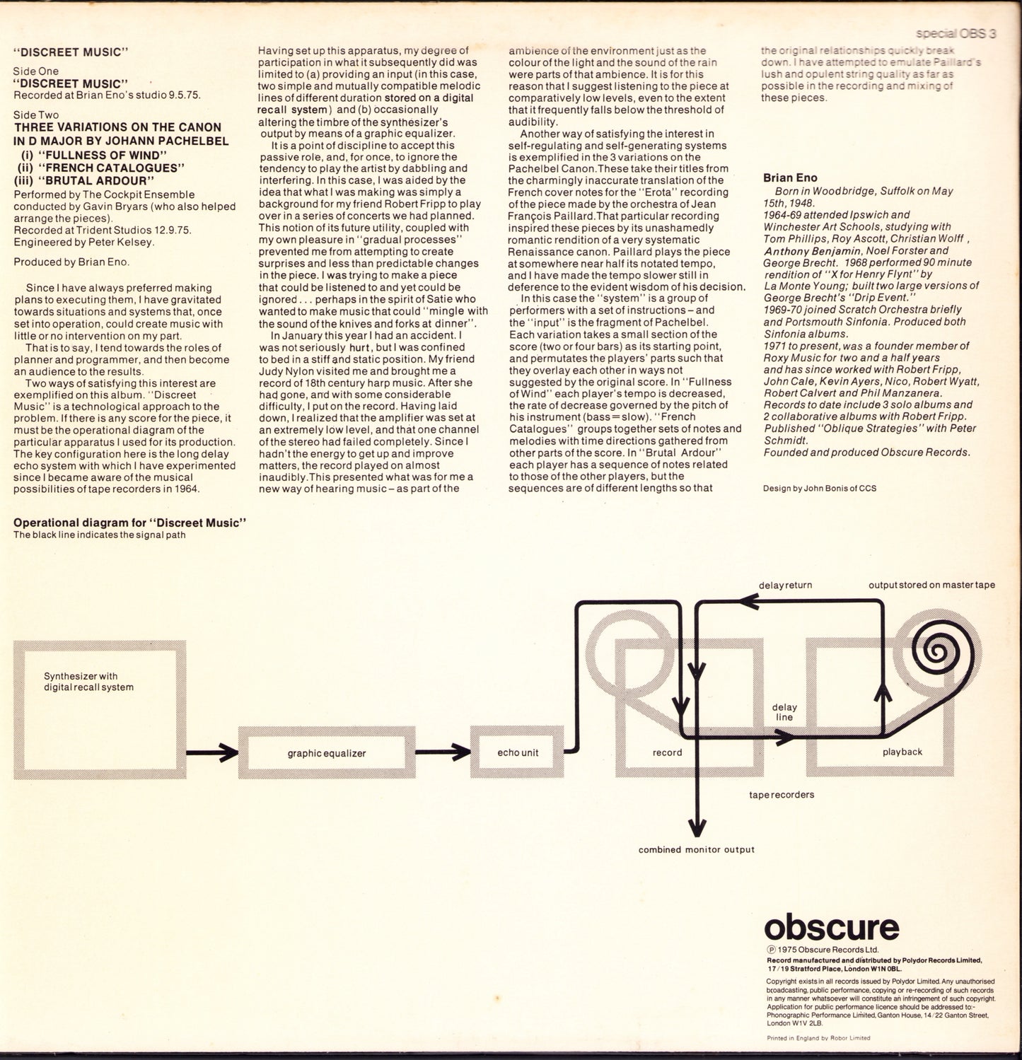 Brian Eno - Discreet Music Vinyl LP