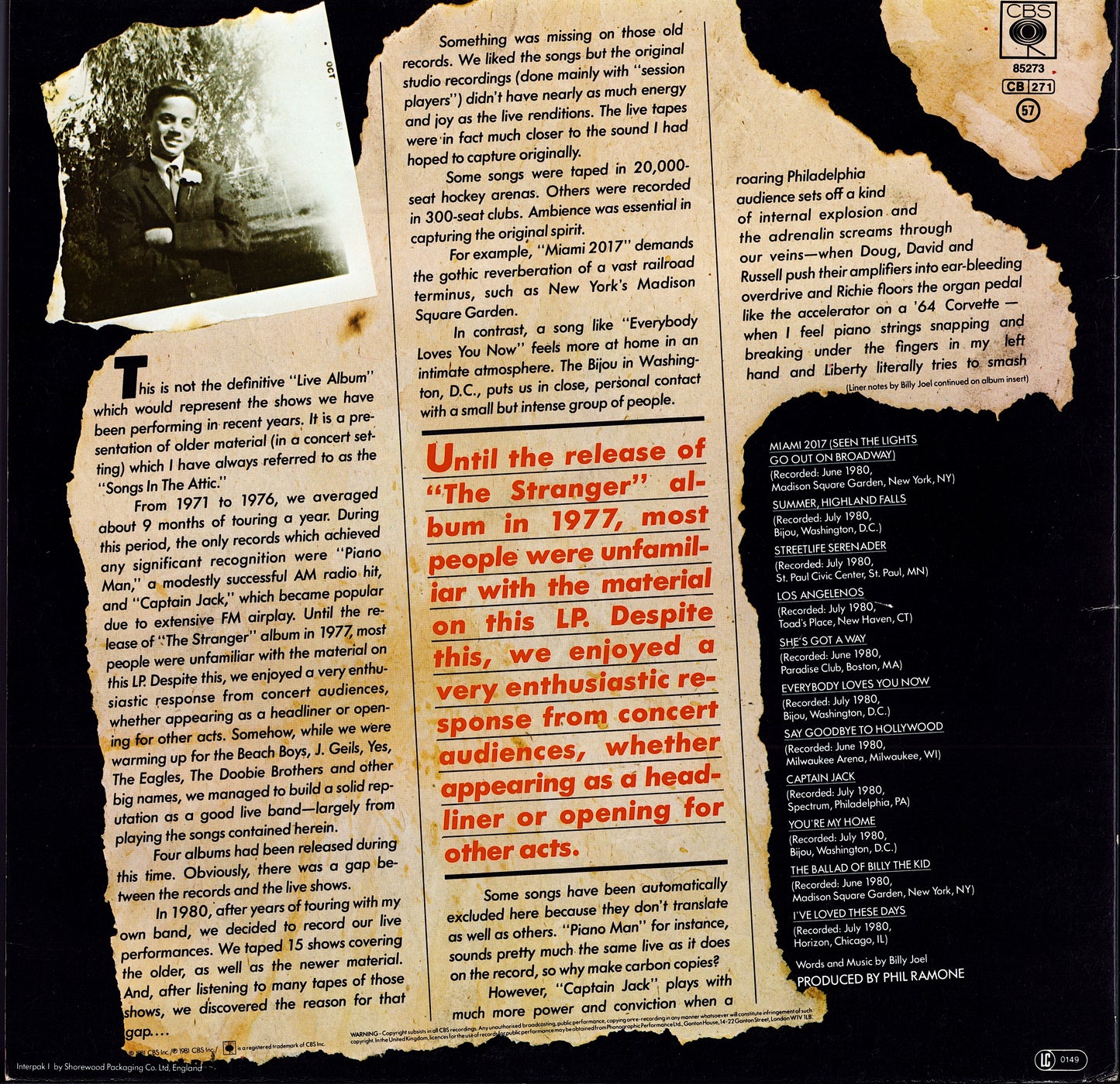 Billy Joel ‎- Songs In The Attic Vinyl LP