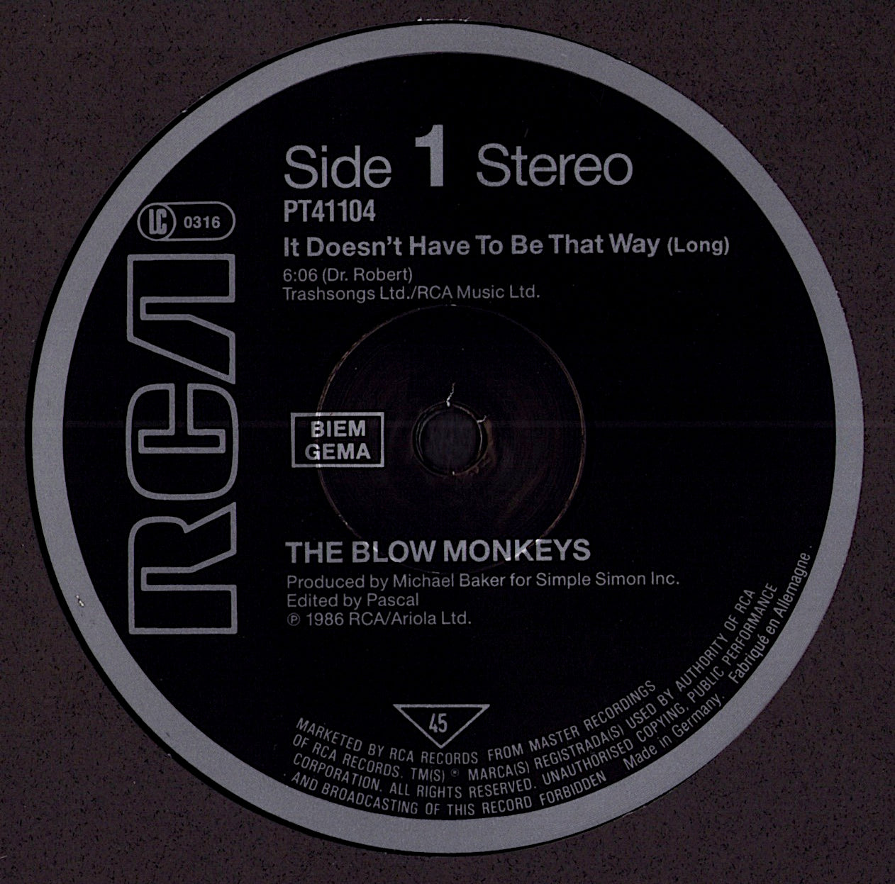 The Blow Monkeys – It Doesn't Have To Be This Way Vinyl 12" Maxi-Single | EU Original | 1986