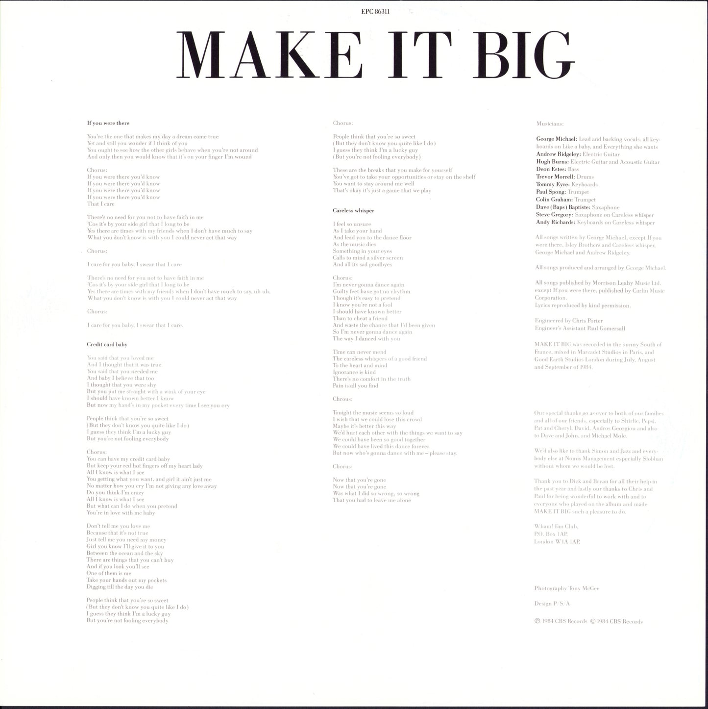 Wham! – Make It Big Vinyl LP