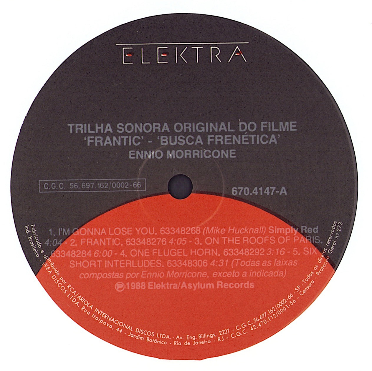 Ennio Morricone - Trilha Sonora Original Do Filme Frantic - Busca Frenética Vinyl LP