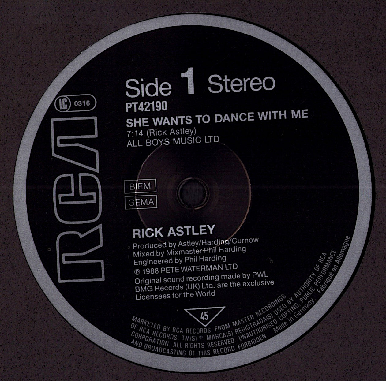 Rick Astley – She Wants To Dance With Me Vinyl 12" | EU Original | 1988