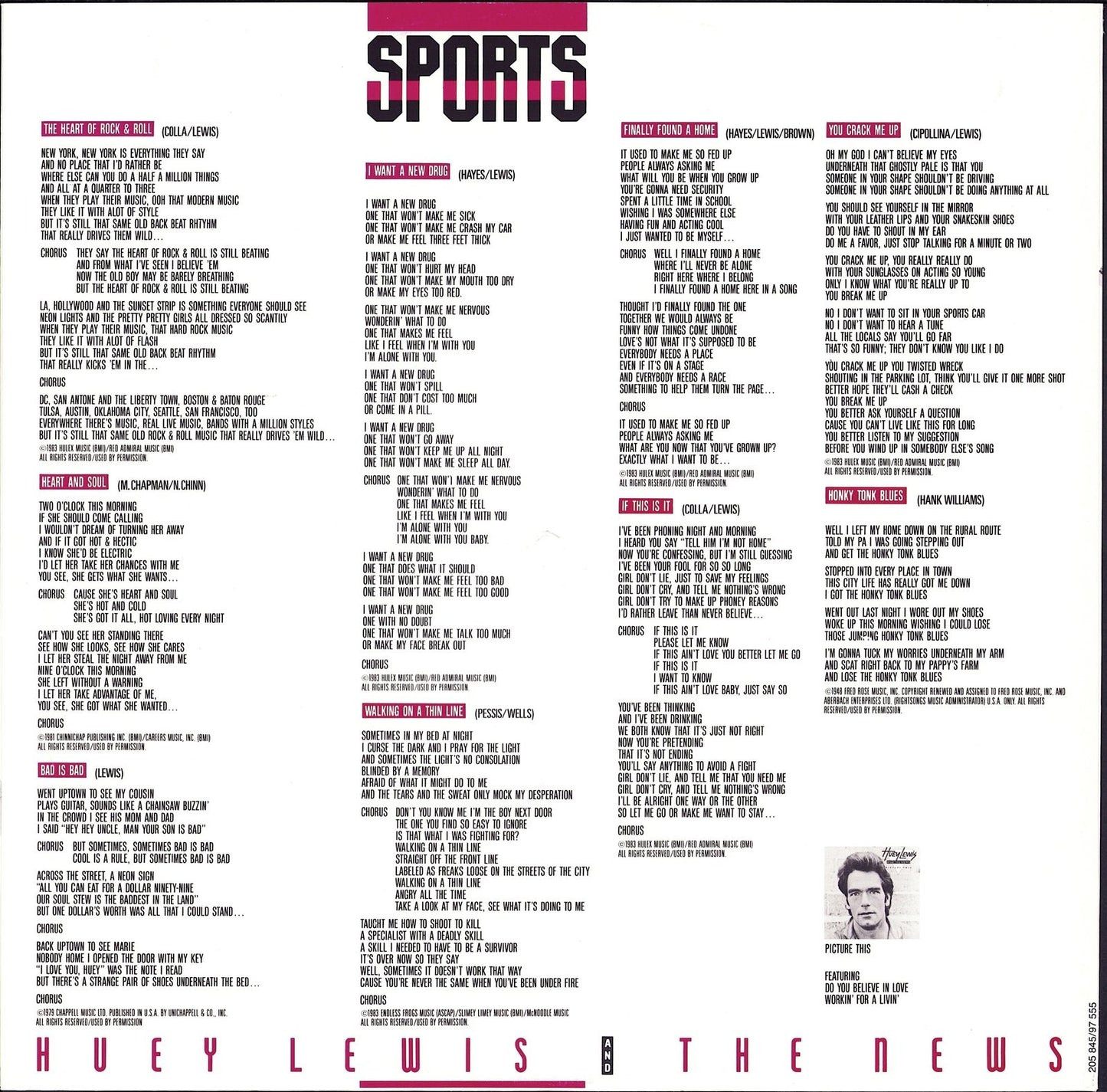 Huey Lewis And The News - Sports Vinyl LP