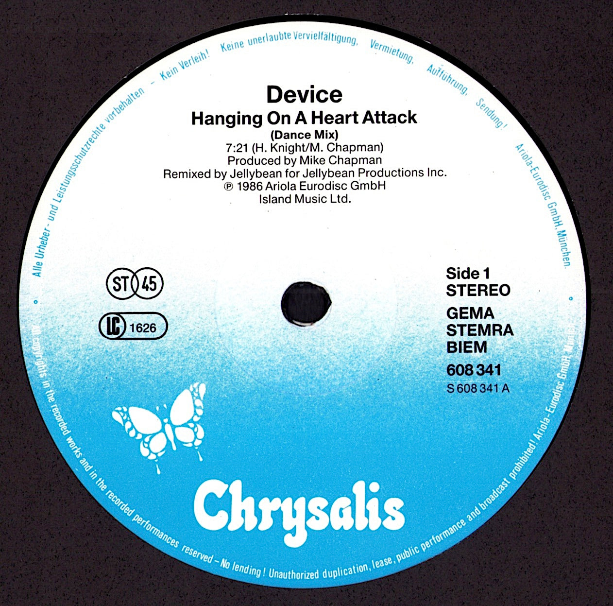 Device – Hanging On A Heart Attack Dance Mix Vinyl 12" Maxi-Single | EU Original | 1986