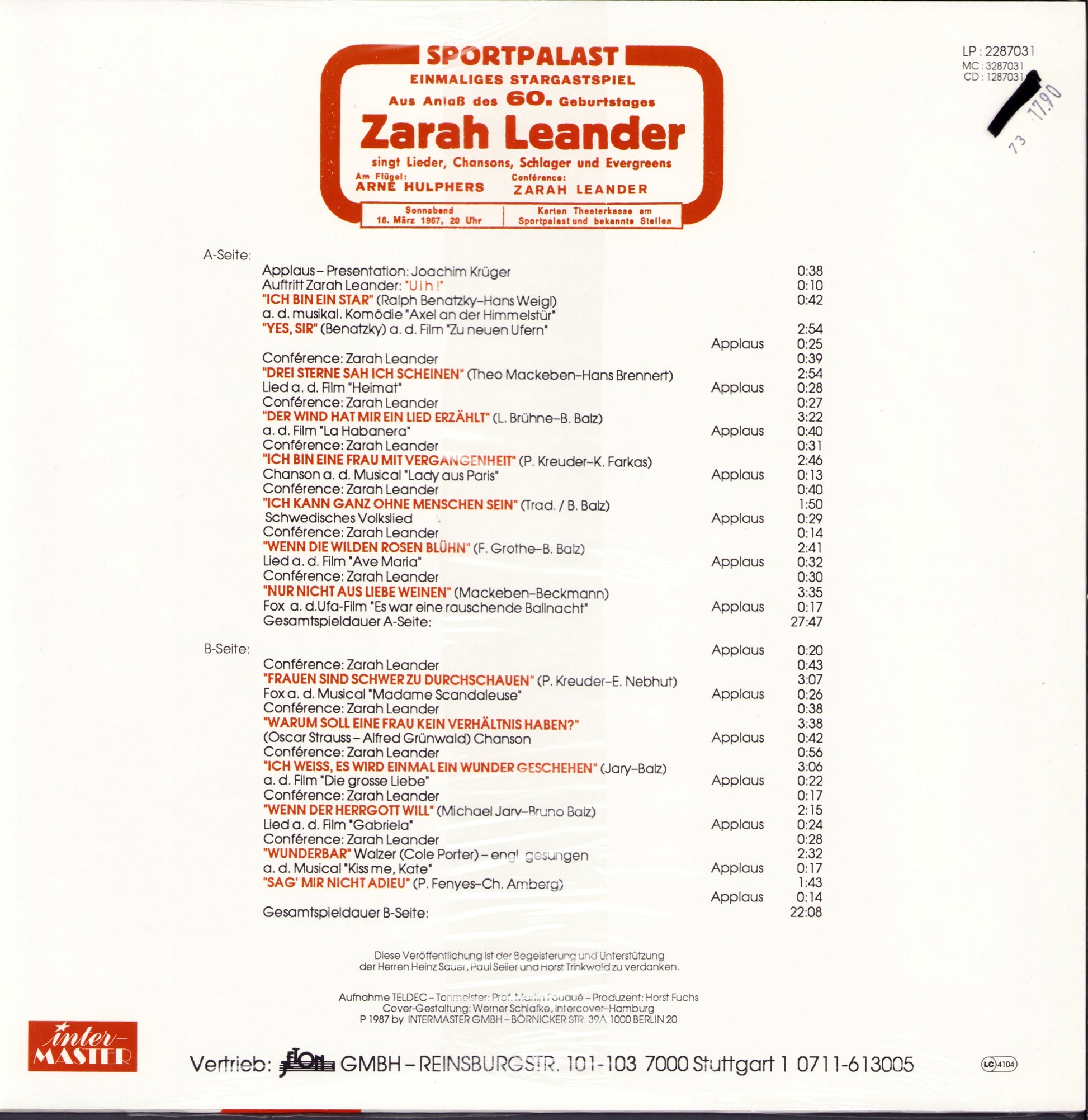 Zarah Leander - "Uih!" Zarah Live Vinyl LP