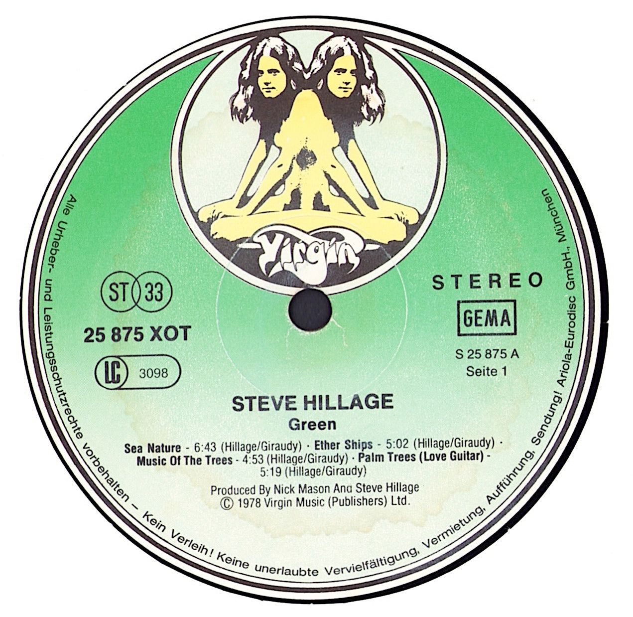 Steve Hillage - Green Vinyl LP