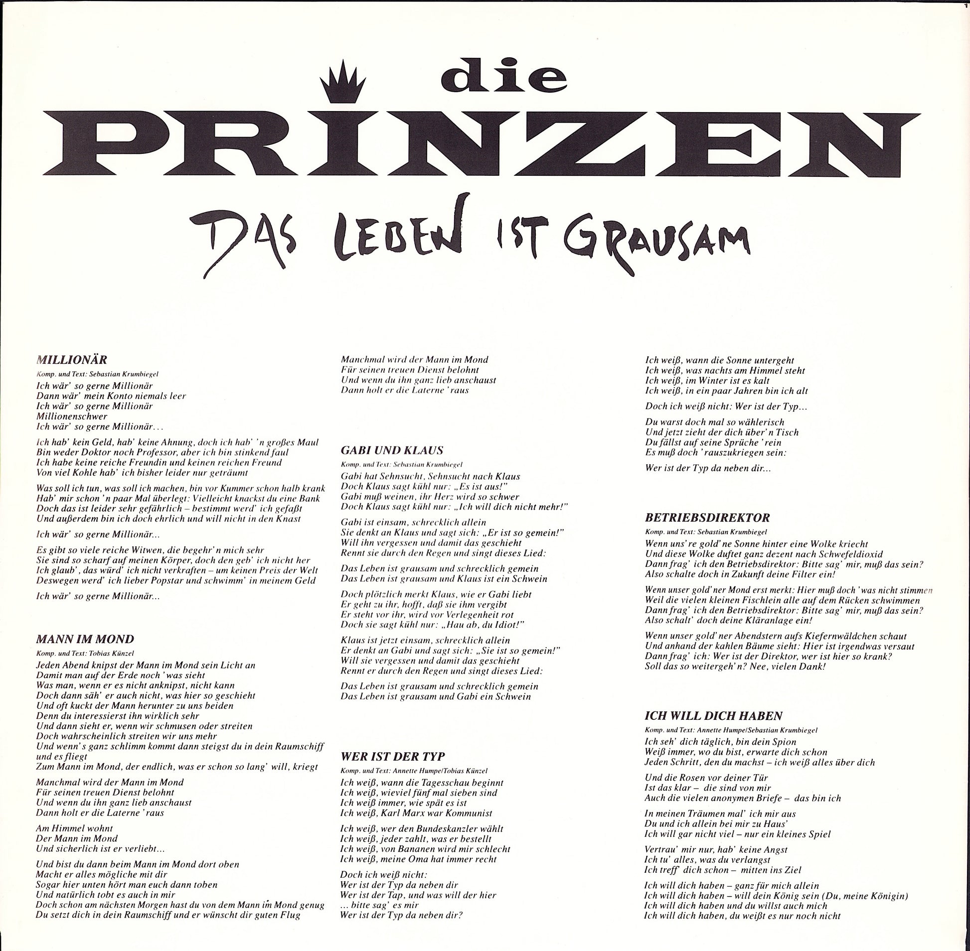 Die Prinzen - Das Leben Ist Grausam Vinyl LP