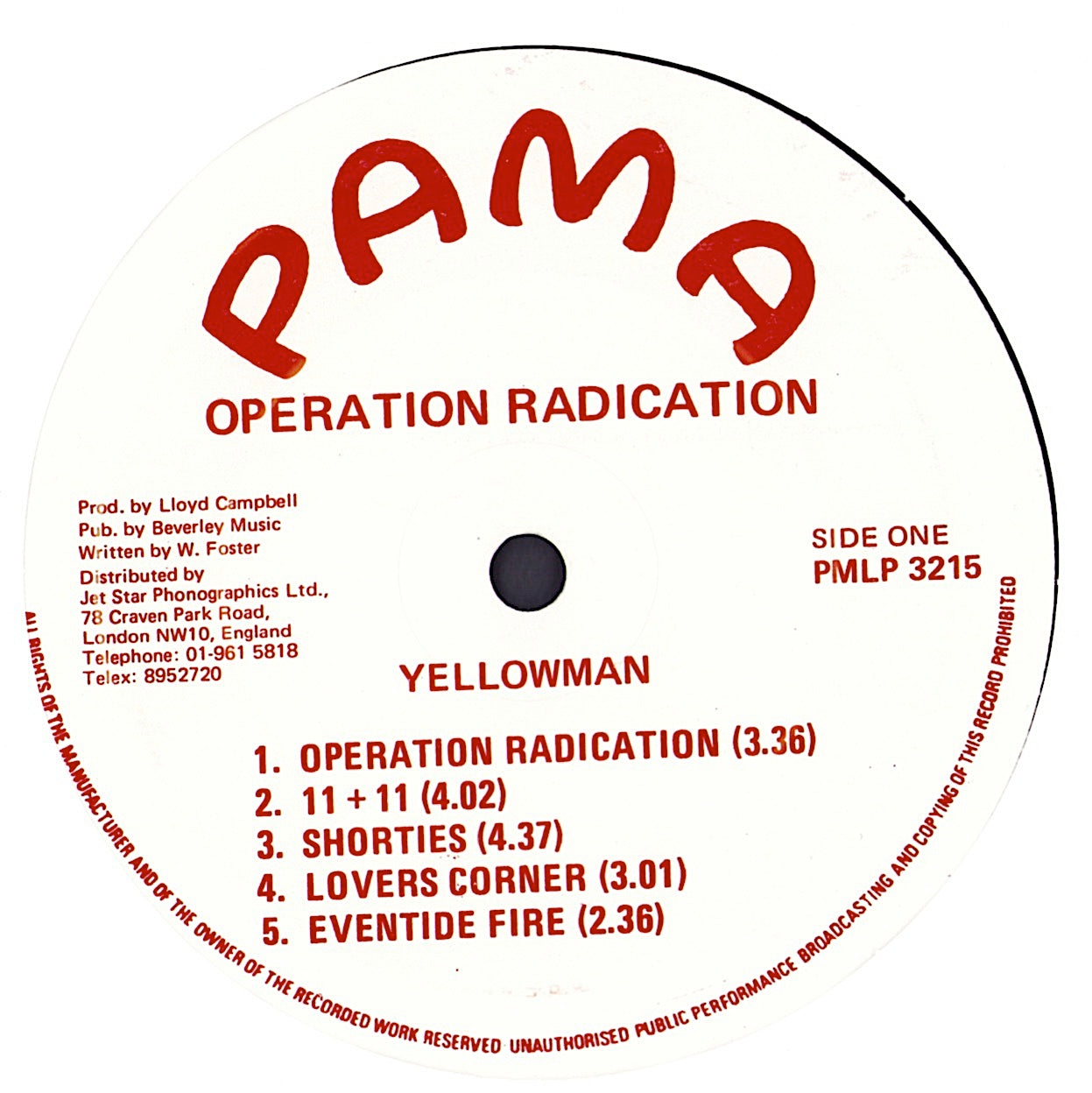 Yellowman – Operation Radication Vinyl 10"