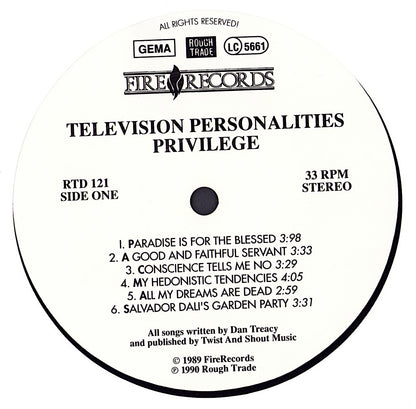 Television Personalities ‎- Privilege Vinyl LP