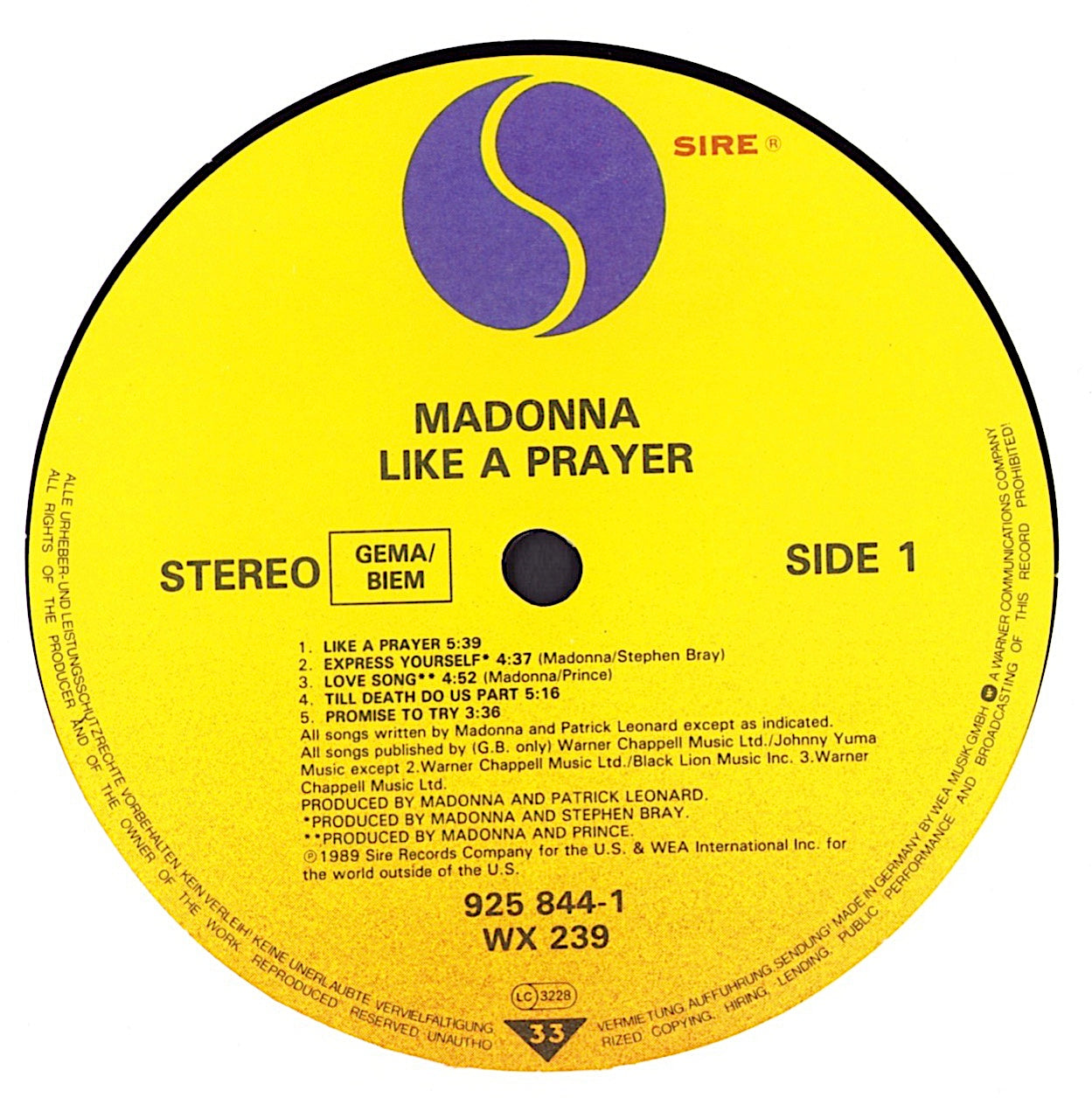 Madonna ‎- Like A Prayer Vinyl LP