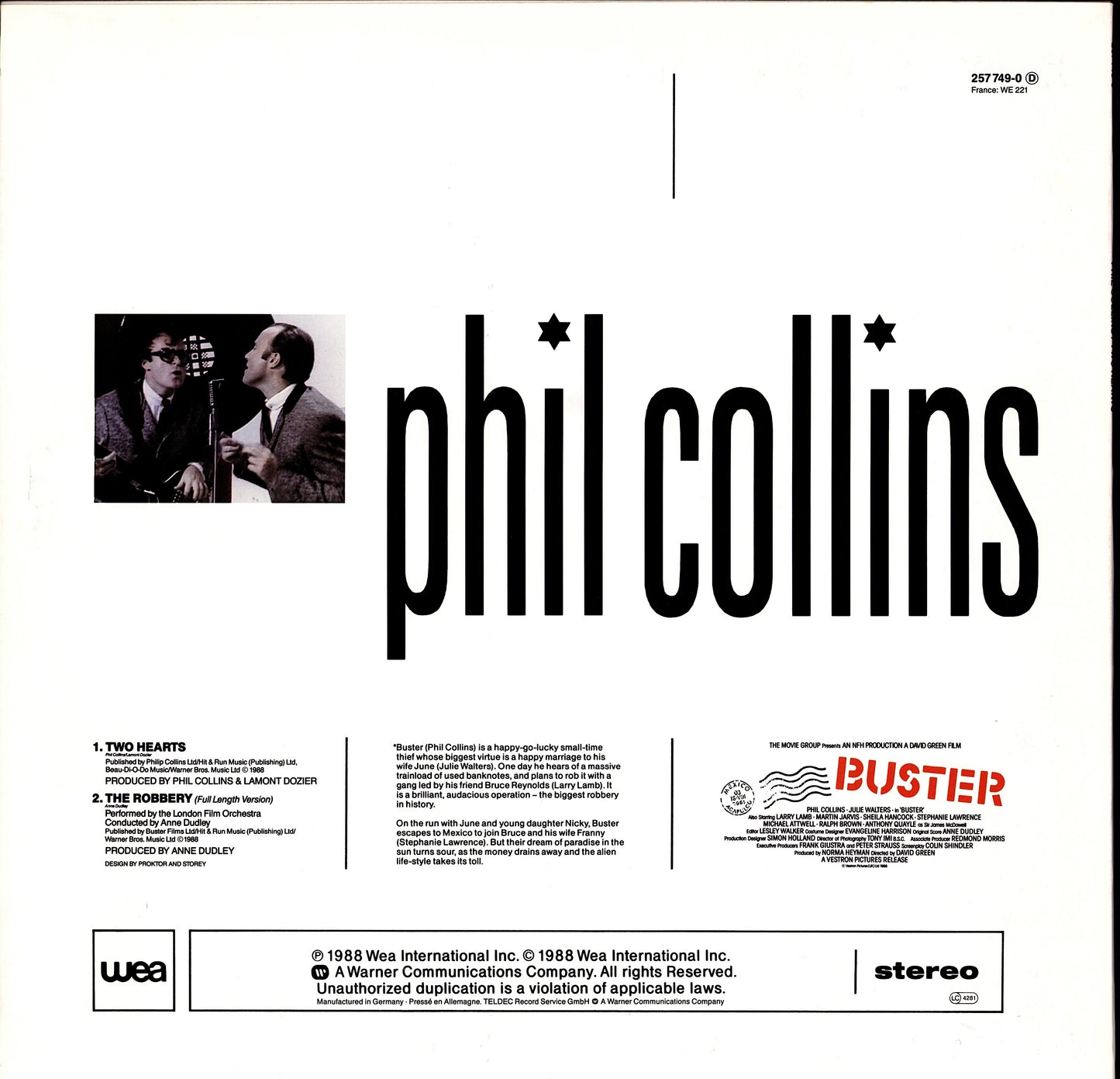 Phil Collins – Two Hearts Vinyl 12" | EU Original | 1988