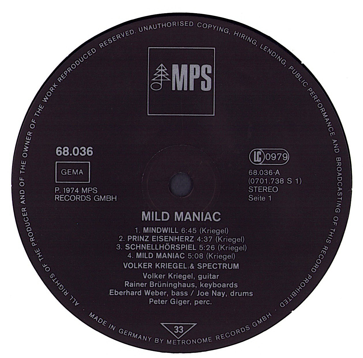 Volker Kriegel - Mild Maniac Vinyl LP