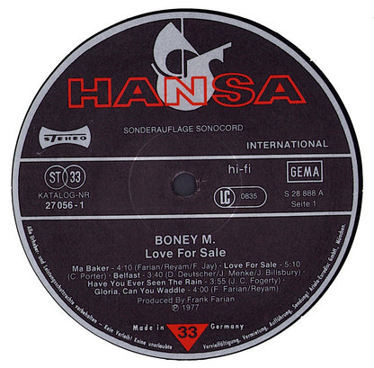 Boney M. - Love For Sale Vinyl LP Club Edition