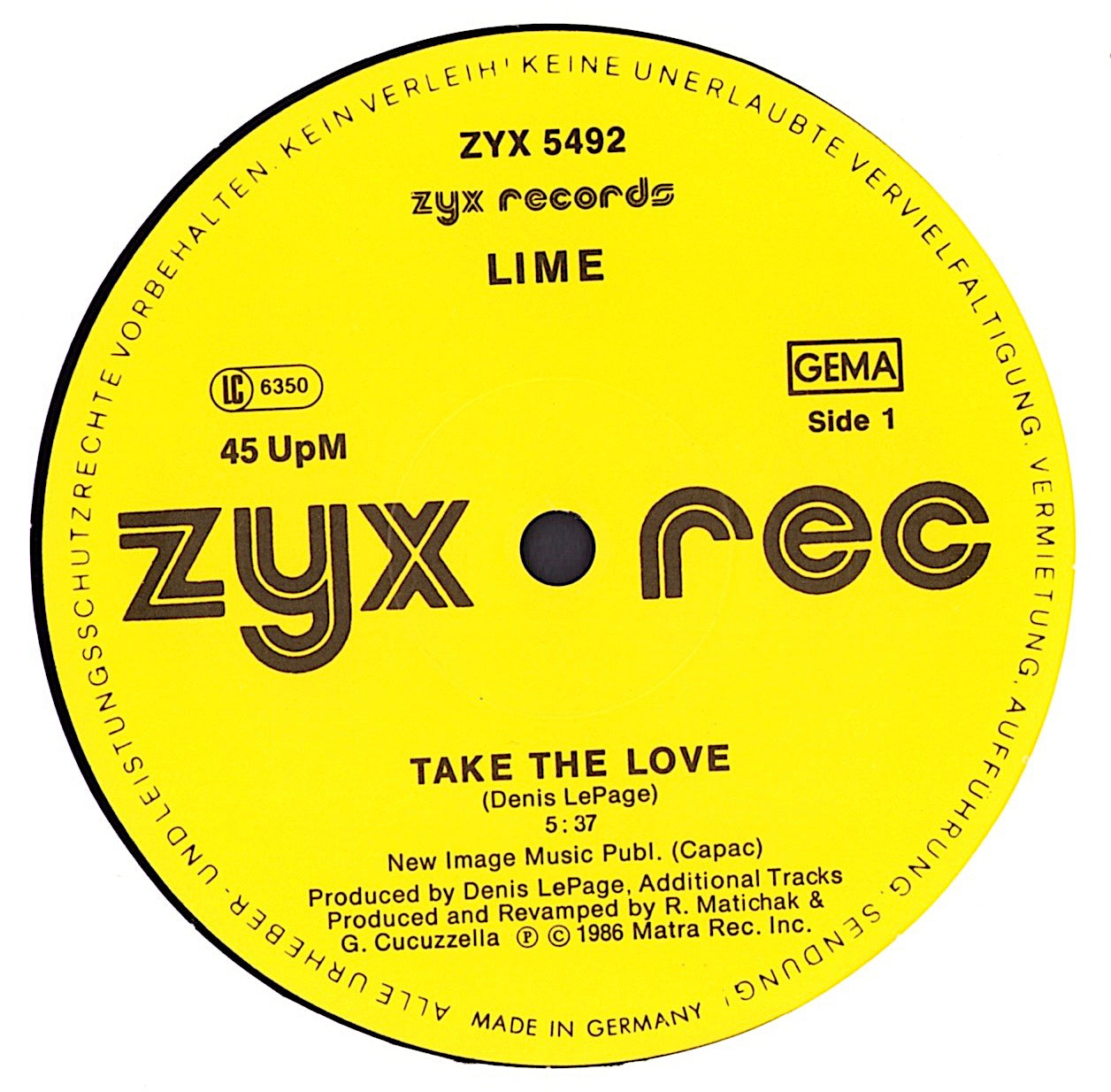 Lime – Take The Love / Come On Everybody Vinyl 12"