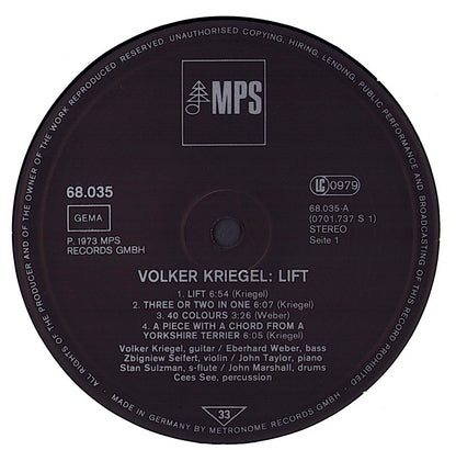 Volker Kriegel – Lift! Vinyl LP