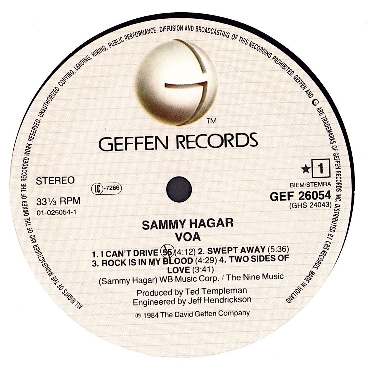 Sammy Hagar – VOA Vinyl LP