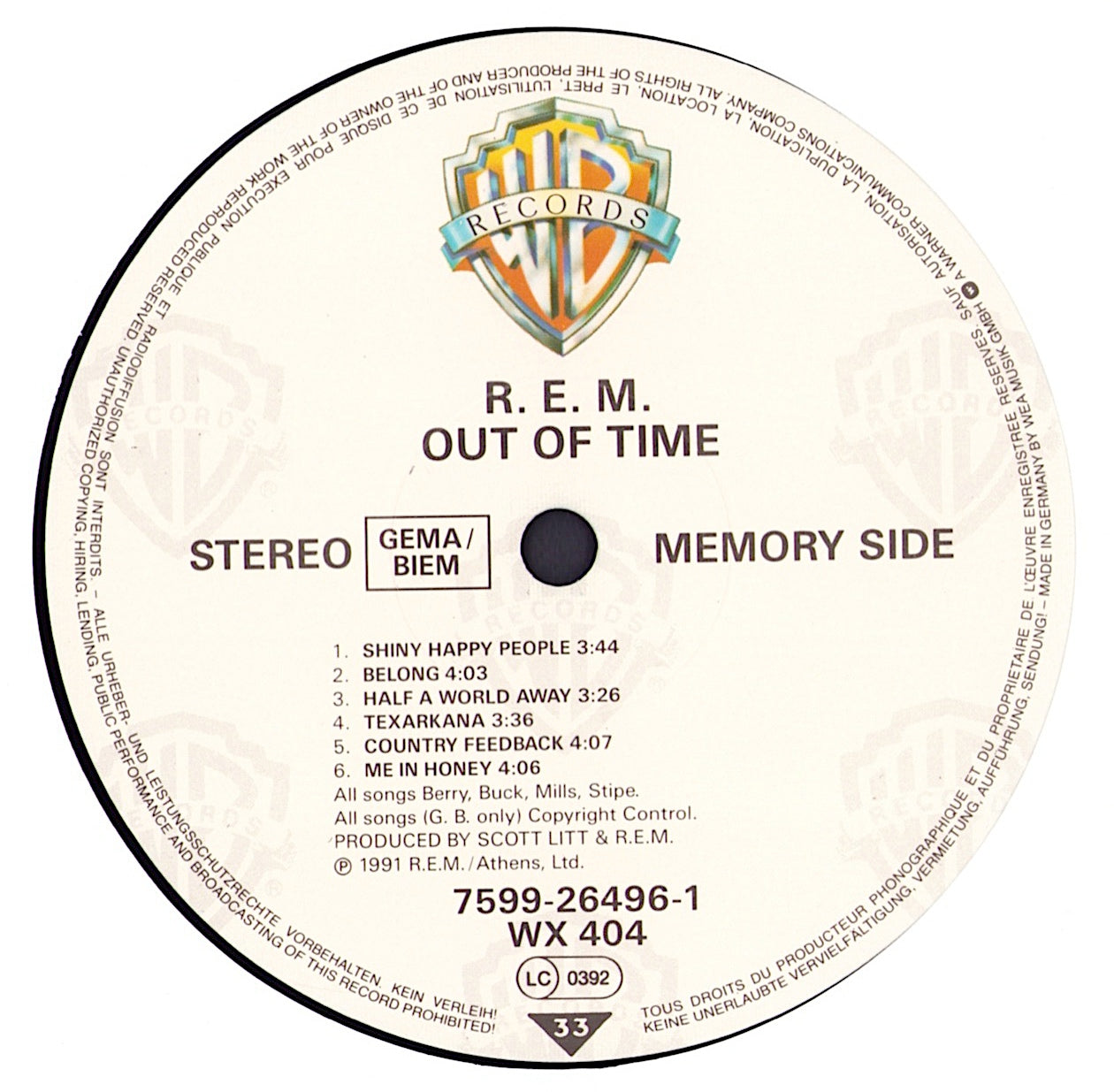 R.E.M. ‎- Out Of Time Vinyl LP