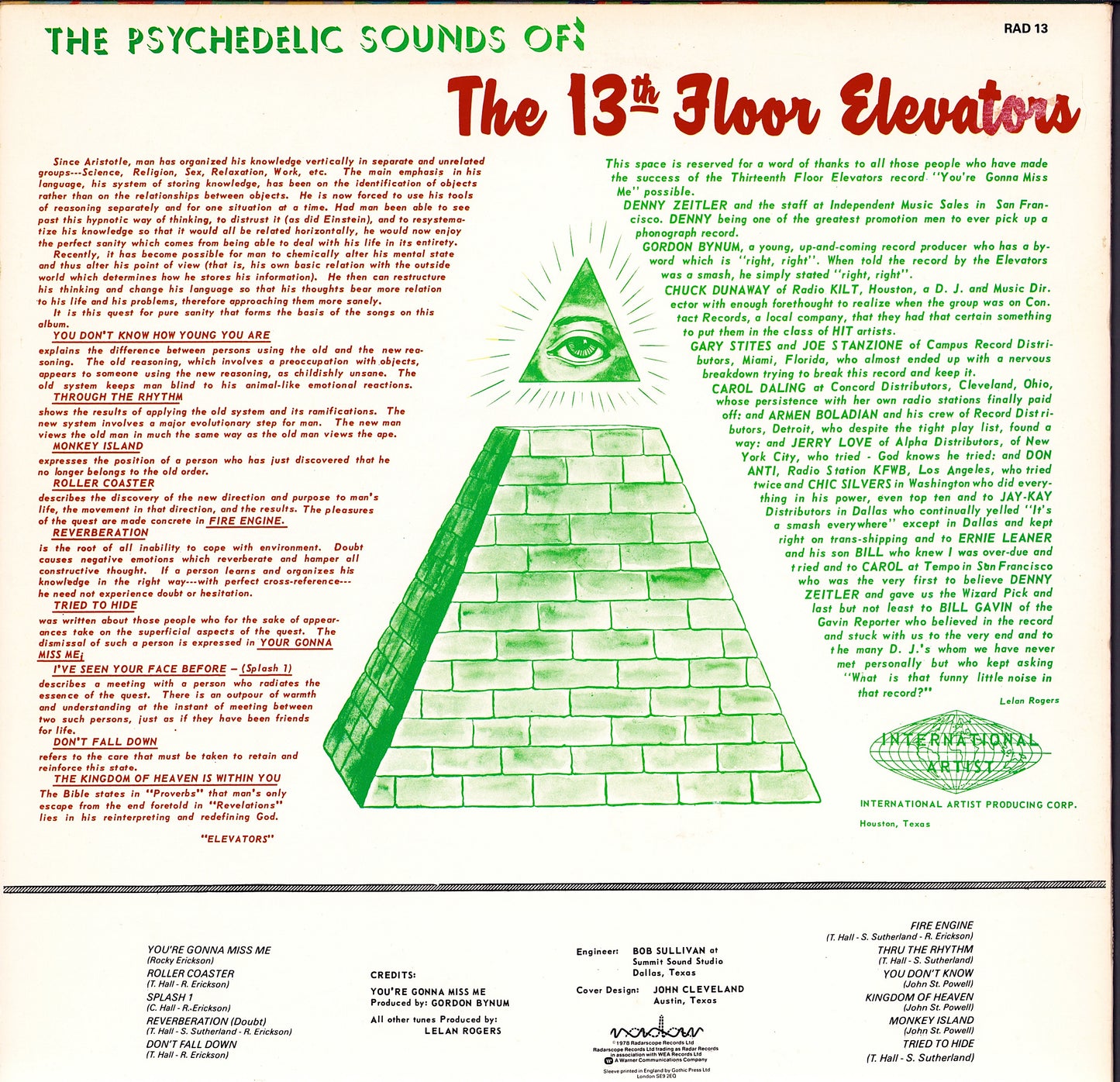 The 13th Floor Elevators - The Psychedelic Sounds Of The 13th Floor Elevators Vinyl LP