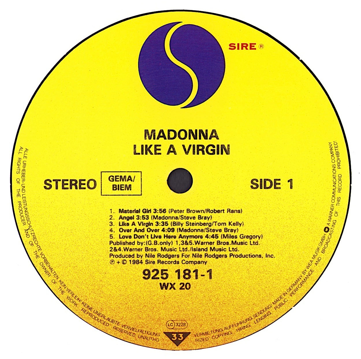 Madonna - Like A Virgin Vinyl LP