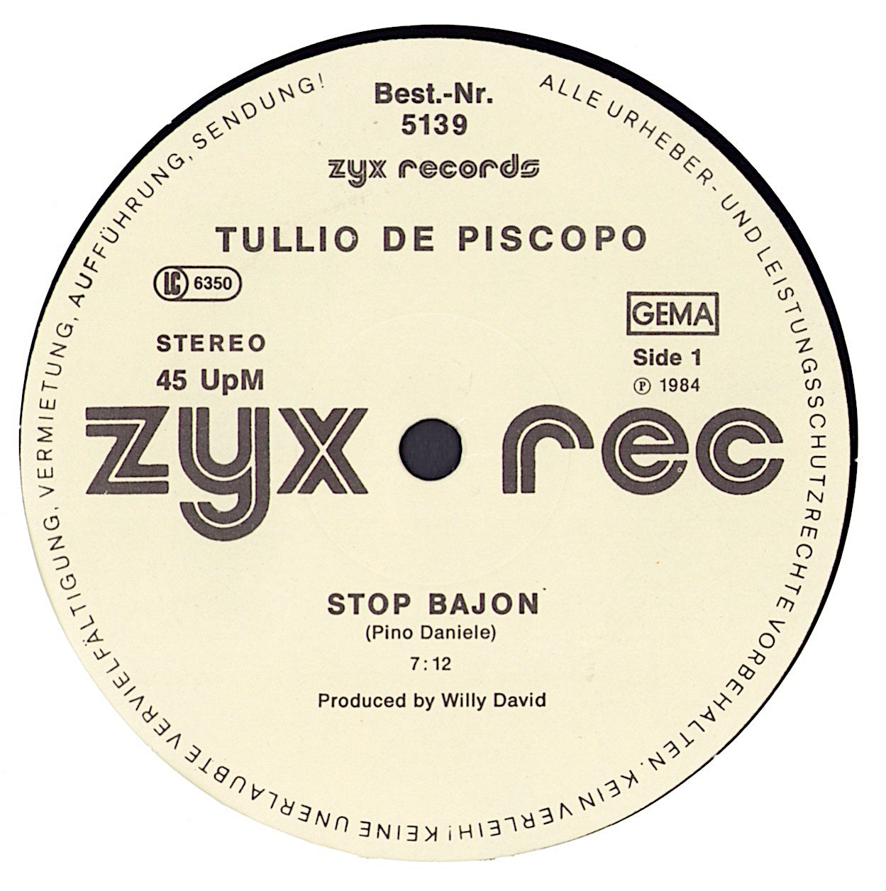 Tullio De Piscopo - Stop Bajon Vinyl 12" Maxi-Single