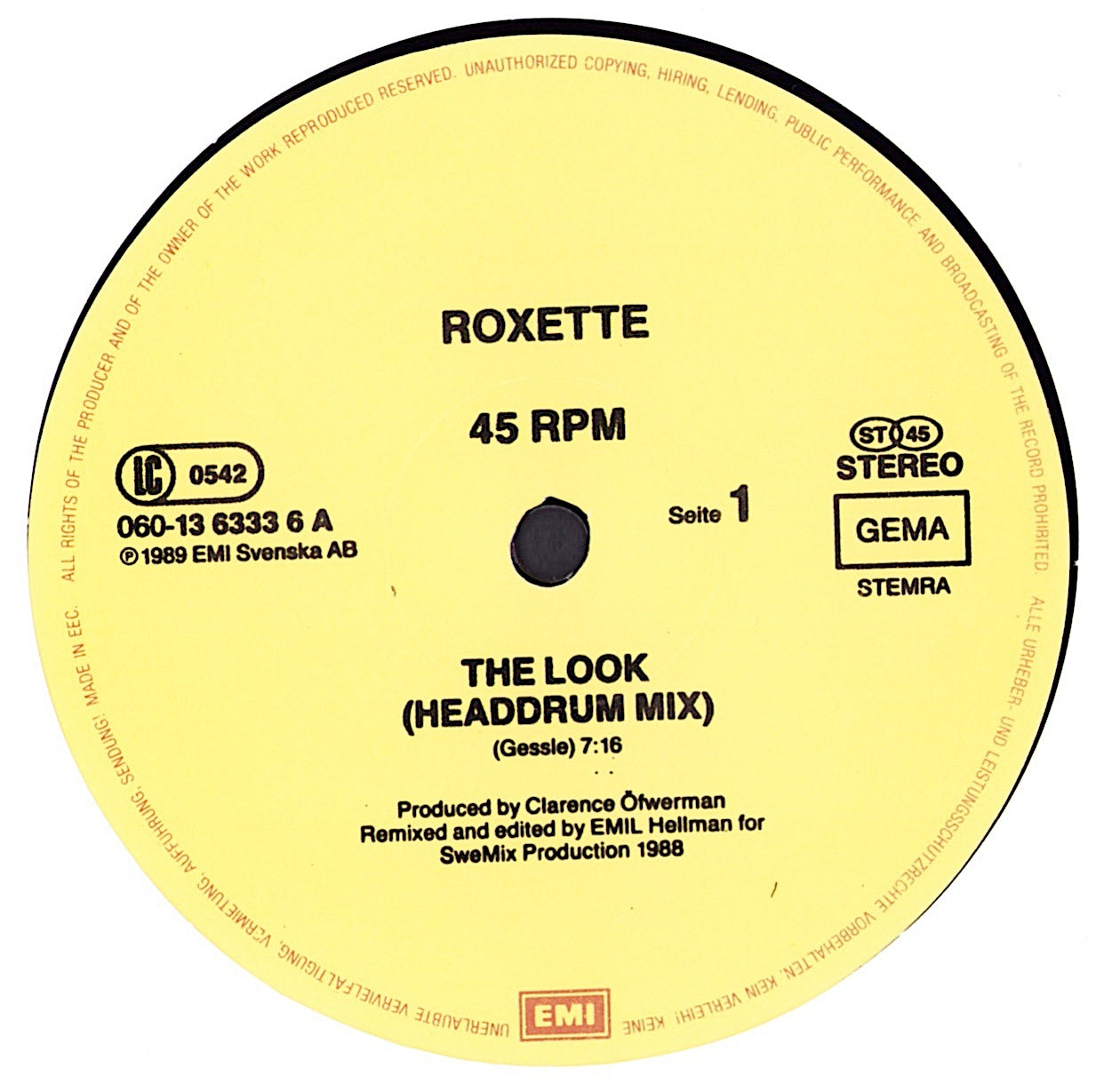 Roxette ‎- The Look Head-Drum-Mix VVinyl 12" Maxi-Single