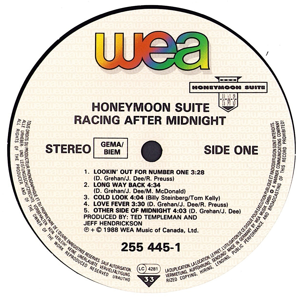 Honeymoon Suite – Racing After Midnight Vinyl LP