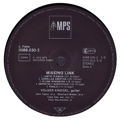 Volker Kriegel ‎- Inside: Missing Link Vinyl 2LP