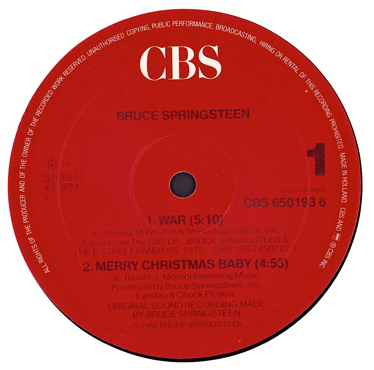 Bruce Springsteen & The E Street Band - War Vinyl 12" Maxi-Single