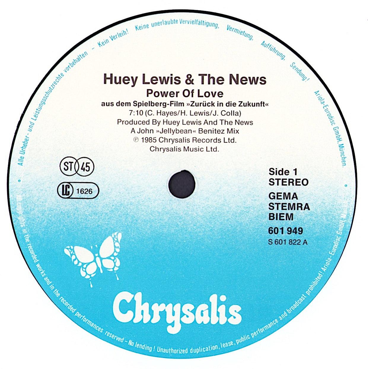 Huey Lewis And The News ‎– The Power Of Love Vinyl 12" Maxi-Single