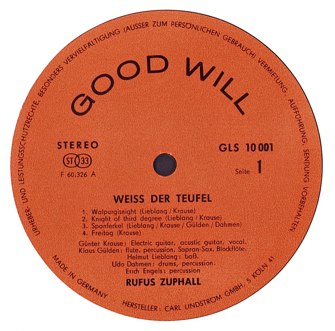 Rufus Zuphall ‎– Weiß Der Teufel Vinyl LP