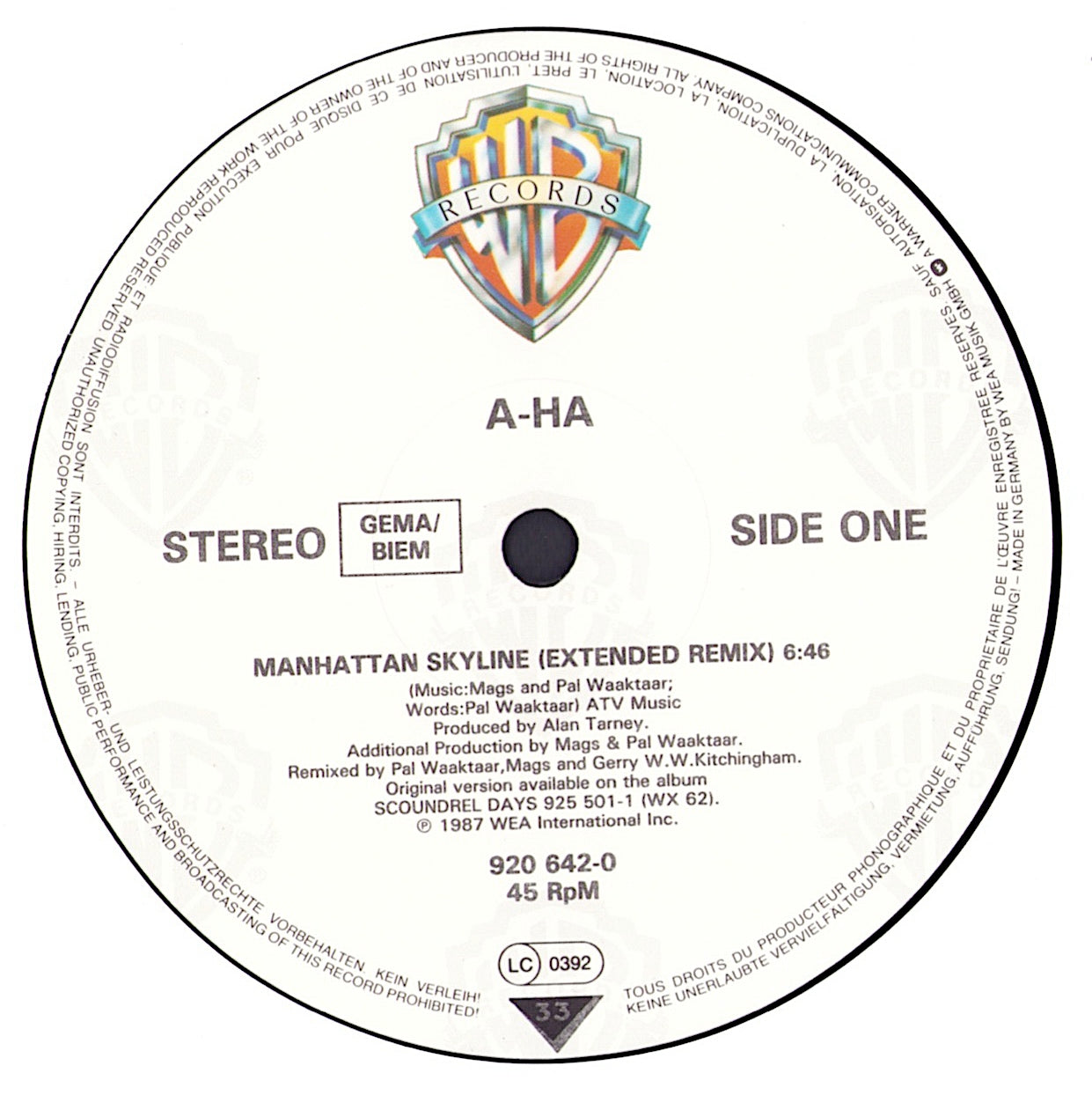 a-ha - Manhattan Skyline Extended Remix Vinyl 12" Maxi-Single