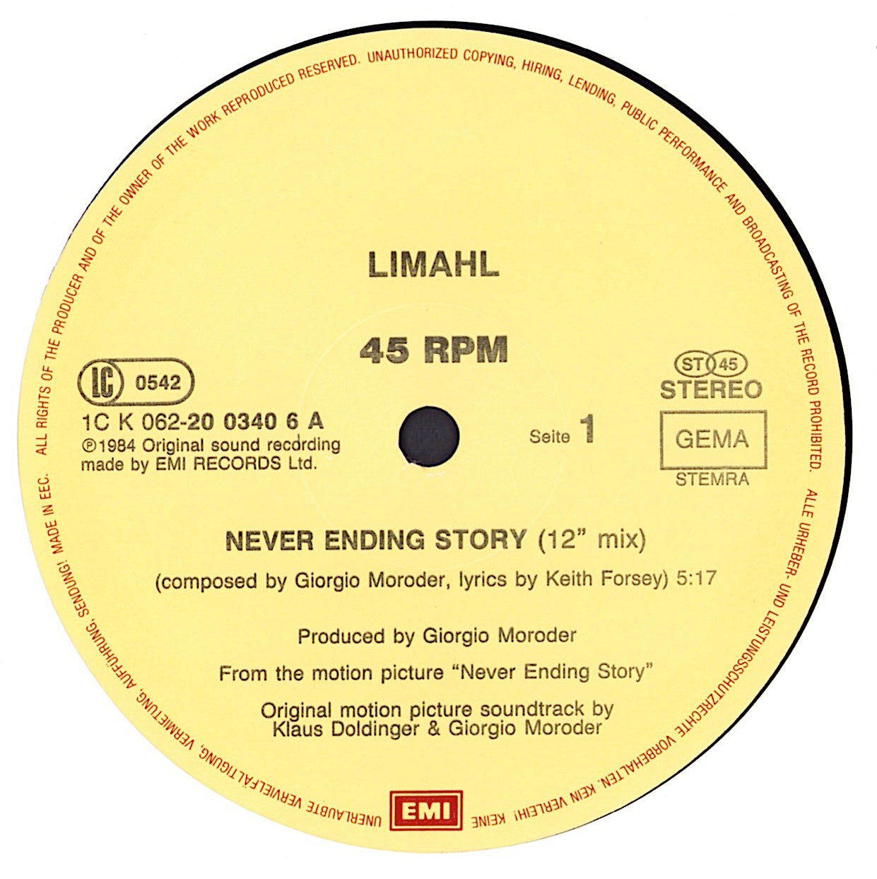 Limahl – The NeverEnding Story Special 12" Mix Vinyl 12" Maxi-Single