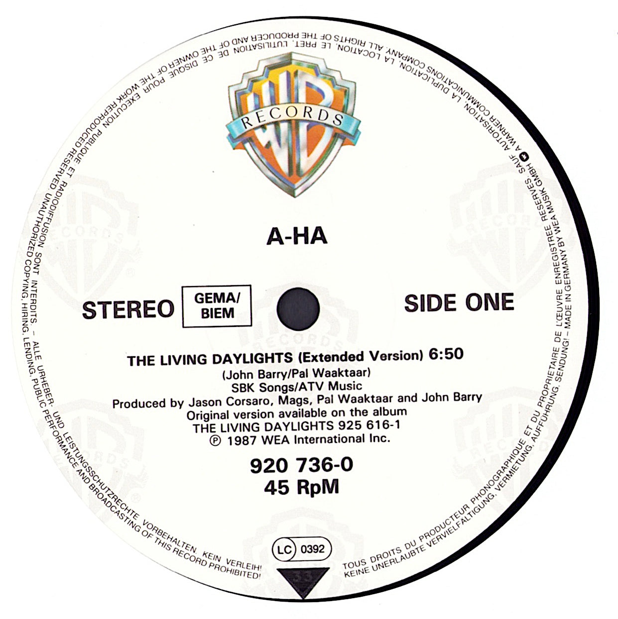 A-ha - The Living Daylights Extended Mix Vinyl 12" Maxi