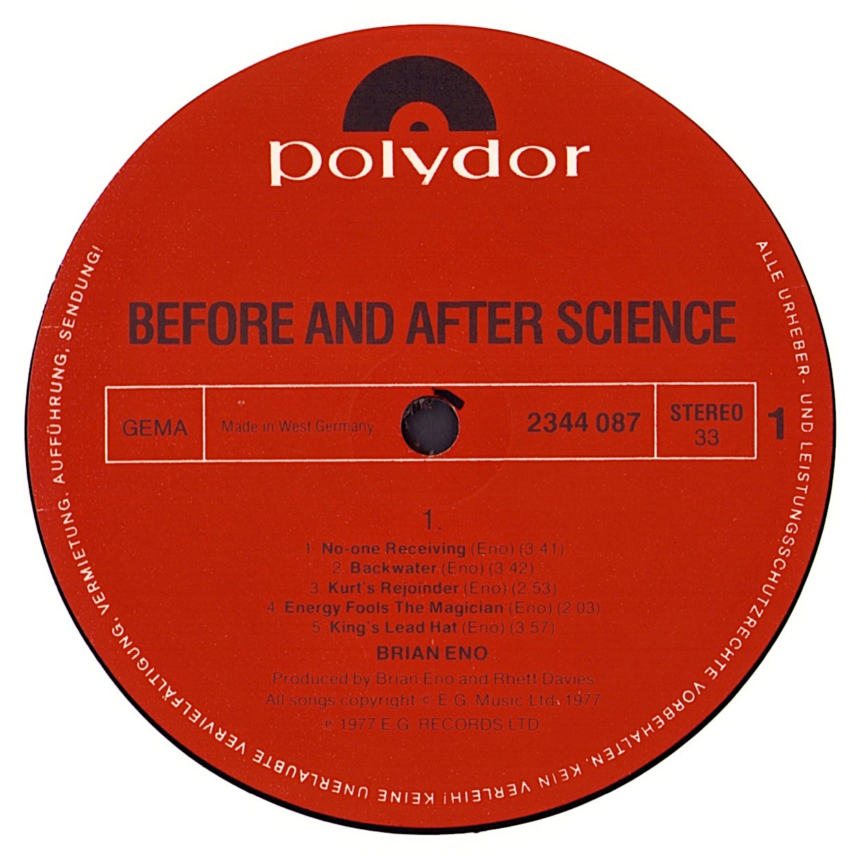 Brian Eno - Before And After Science Vinyl LP